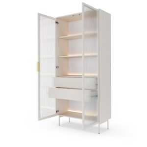 wohnli-moebel-suche-M26104250-1 Vitrine Beige 92 x 39 x 195 cm 39x195x92cm Spanplatte Beige Furnlux Möbel Esszimmermöbel Vitrine und Vitrinenschrank