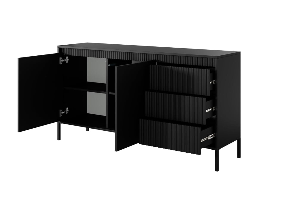 Sideboard Schwarz 153 x 39 x 81 cm 39x81x153cm Spanplatte Schwarz Furnlux Möbel Esszimmermöbel Sideboards, Highboards & niedrige Anrichten