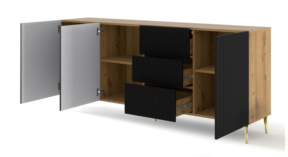 Sideboard Beige Schwarz Gold 200 x 42 x 87 cm 42x87x200cm Spanplatte Beige Furnlux Möbel Esszimmermöbel Sideboards, Highboards & niedrige Anrichten