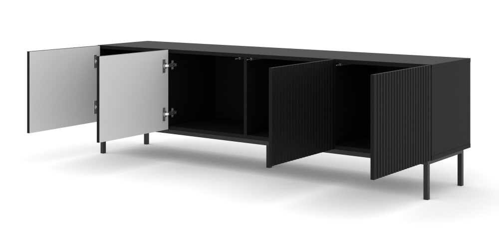 TV-Lowboard Schwarz 200 x 42 x 58 cm 42x58x200cm Spanplatte Schwarz Furnlux Möbel Wohnzimmermöbel TV-Möbel
