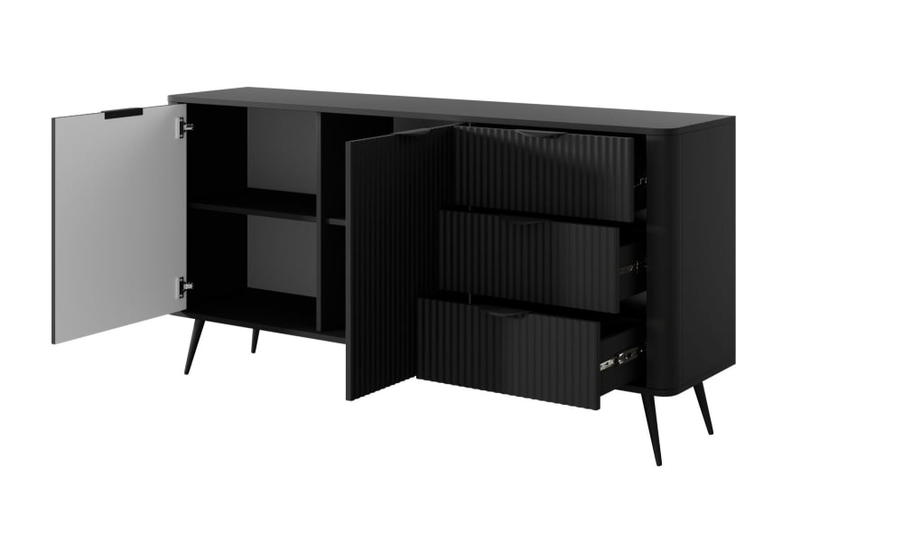 Sideboard Schwarz 163 x 38 x 81 cm 38x81x163cm Spanplatte Schwarz Furnlux Möbel Esszimmermöbel Sideboards, Highboards & niedrige Anrichten