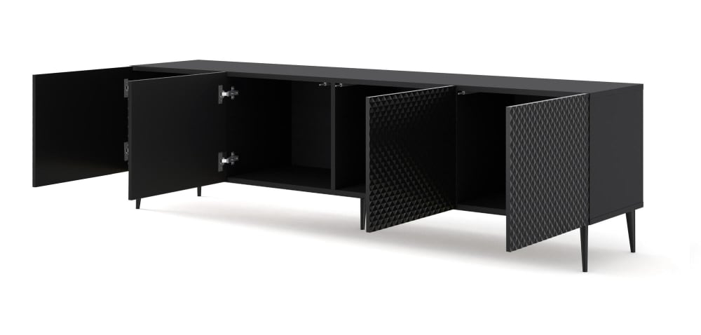 TV-Lowboard Schwarz 200 x 42 x 56 cm 42x56x200cm Spanplatte Schwarz Furnlux Möbel Wohnzimmermöbel TV-Möbel