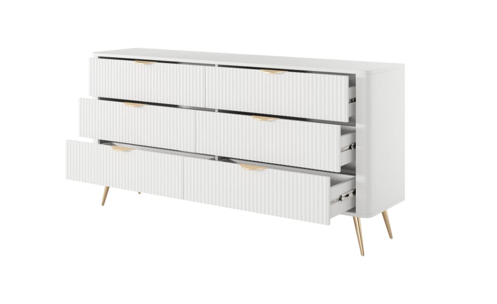 Kommode Weiß 163 x 38 x 81 cm 38x81x163cm Spanplatte Weiß Furnlux Möbel Schlafzimmermöbel Kommoden