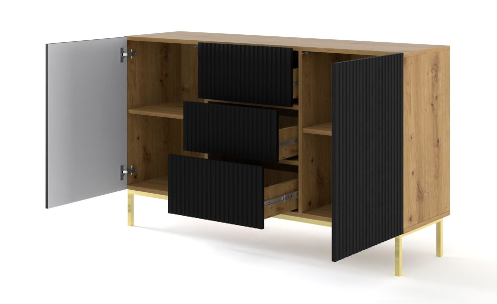 Sideboard Beige Schwarz Gold 150 x 42 x 89 cm 42x89x150cm Spanplatte Beige Furnlux Möbel Esszimmermöbel Sideboards, Highboards & niedrige Anrichten