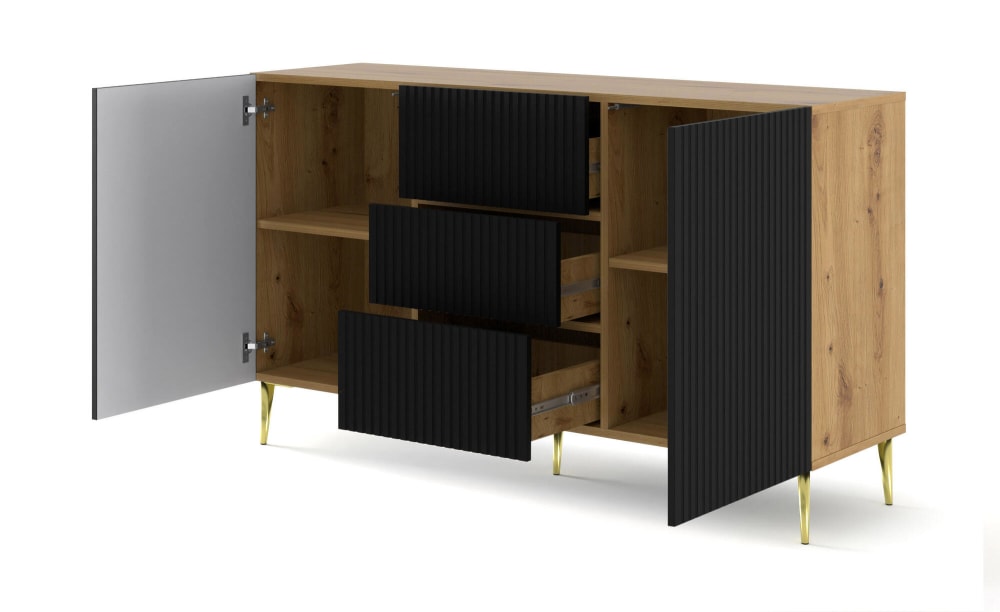 Sideboard Beige Schwarz Gold 150 x 42 x 87 cm 42x87x150cm Spanplatte Beige Furnlux Möbel Esszimmermöbel Sideboards, Highboards & niedrige Anrichten
