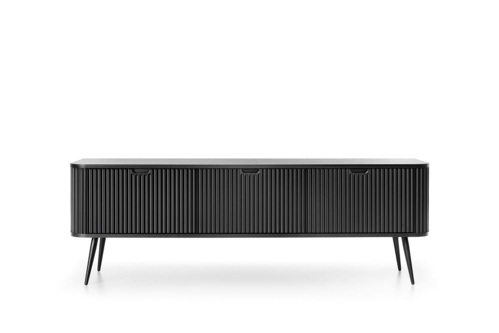 TV-Lowboard Schwarz 168 x 39 x 57 cm 39x57x168cm Spanplatte Schwarz Furnlux Möbel Wohnzimmermöbel TV-Möbel