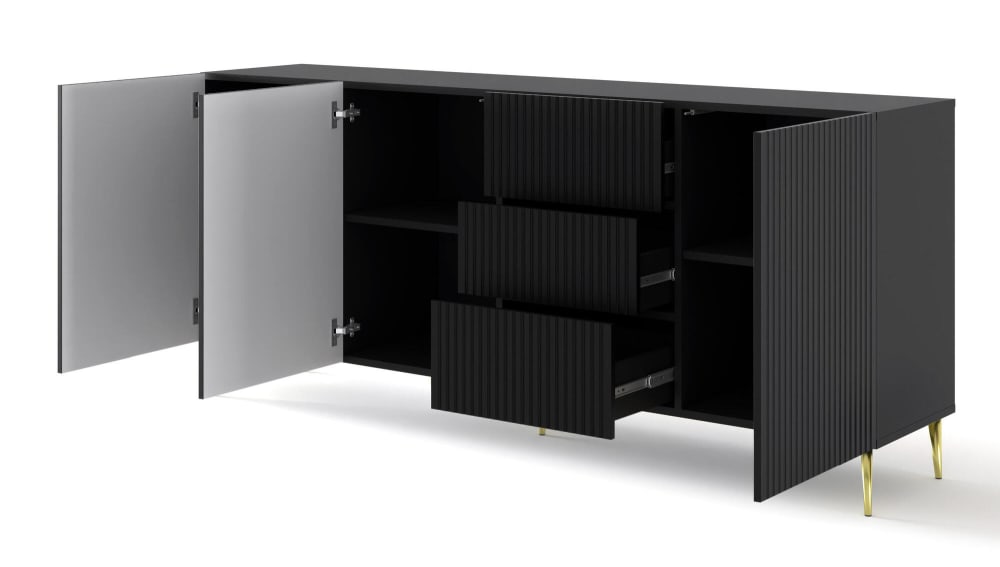 Sideboard Schwarz Gold 200 x 42 x 87 cm 42x87x200cm Spanplatte Schwarz Furnlux Möbel Esszimmermöbel Sideboards, Highboards & niedrige Anrichten