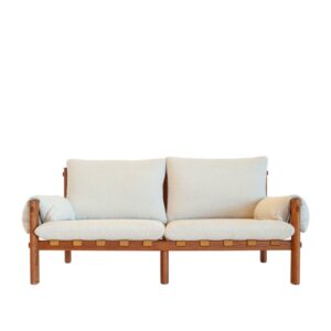 Wohnli Möbelsuche - 2-Sitzer-Sofa aus Eichenholz und Stoff cremeweiß