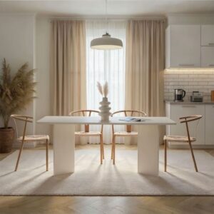 Esstisch mit rechteckiger Tischplatte L180 cm - Holzdekor Weiß 180x75x90cm Spanplatte Weiß Calicosy Möbel Esszimmermöbel Esstische