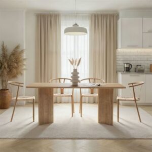 wohnli-moebel-suche-M26105049-1 Esstisch mit rechteckiger Tischplatte L180 cm - Eichenoptik Dekor 180x75x90cm Spanplatte Braun Calicosy Möbel Esszimmermöbel Esstische