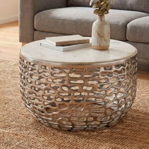 wohnli-moebel-suche-M26105681-1 Couchtisch aus Marmor 60x35x60cm Marmor Silber FineBuy Möbel Wohnzimmermöbel Couchtische
