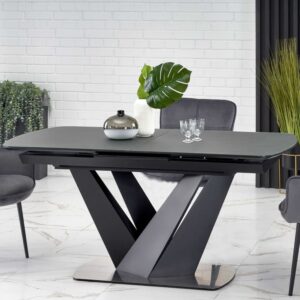 wohnli-moebel-suche-M26105943-1 Ausziehbarer Esstisch in Grau und Schwarz mit zentralem Bein 160x77x90cm Holz Grau MSO Möbel Esszimmermöbel Esstische