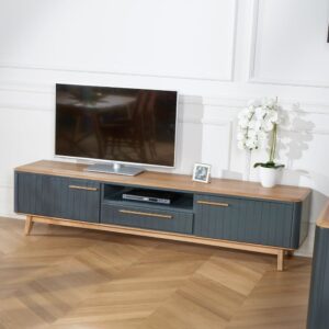 wohnli-moebel-suche-M26106150-1 Fernsehmöbel aus Eiche Gris anthracite 210x50x45cm Holz Grau Robin des Bois Möbel Wohnzimmermöbel TV-Möbel