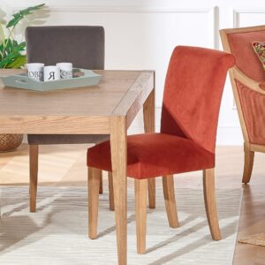 Set aus 2 Stühlen aus Gummibaumholz und Stoff Caramel cuivré 48x94x60cm Holz Braun Robin des Bois Möbel Esszimmermöbel Stühle