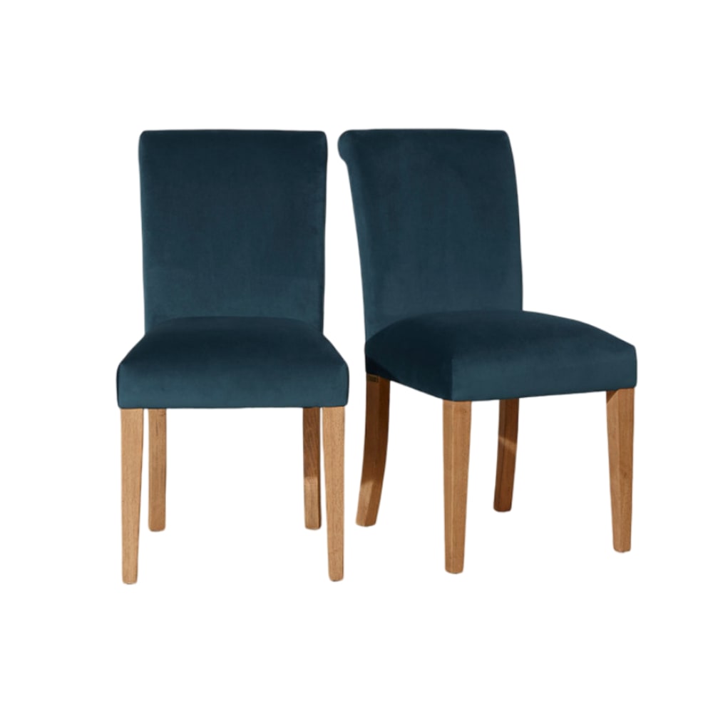 Wohnli Möbelsuche - Set aus 2 Stühlen aus Gummibaumholz und Stoff Teal