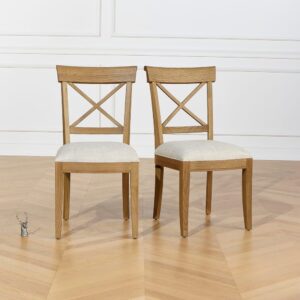 wohnli-moebel-suche-M26106201-1 Set aus 2 Stühlen aus massiver Eiche und Premium-Leinen Beige 48x93x42cm Holz Beige Robin des Bois Möbel Esszimmermöbel Stühle