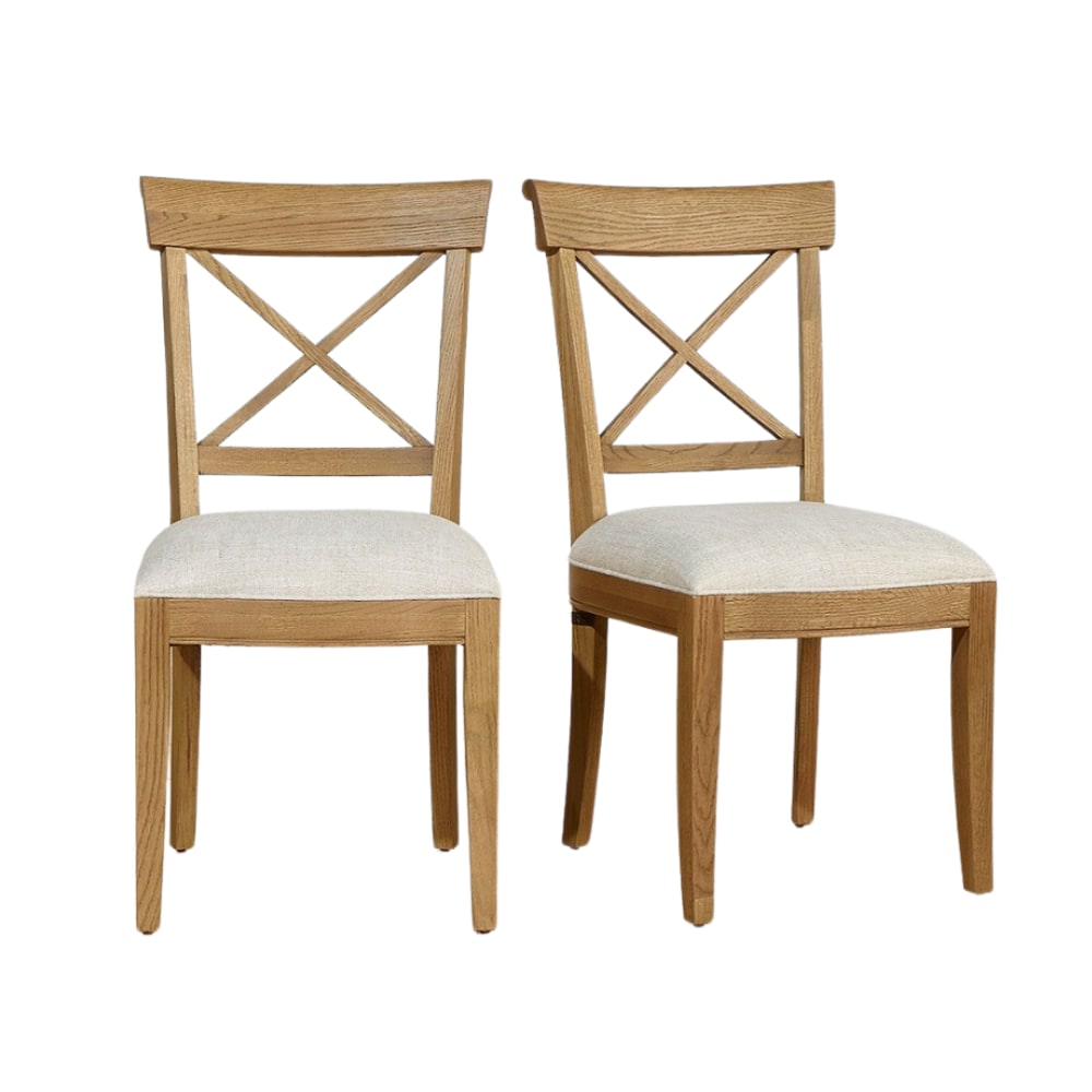 Wohnli Möbelsuche - Set aus 2 Stühlen aus massiver Eiche und Premium-Leinen Beige