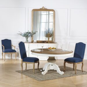 wohnli-moebel-suche-M26106203-1 Satz von 2 Stühlen aus Eichenholz und Polyester-Samt Indigo 56x104x62cm Holz Braun Robin des Bois Möbel Esszimmermöbel Stühle