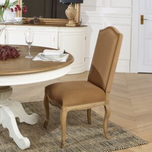 wohnli-moebel-suche-M26106204-1 Satz von 2 Stühlen aus Eichenholz und Polyester-Samt camel doré 56x104x62cm Holz Braun Robin des Bois Möbel Esszimmermöbel Stühle