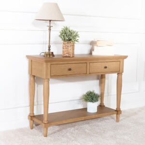 wohnli-moebel-suche-M26106339-1 Konsole mit 2 Schubladen im Shabby-Chic-Stil aus Eiche Braun 105x76x36cm Holz Braun Robin des Bois Möbel Wohnzimmermöbel Konsolentische