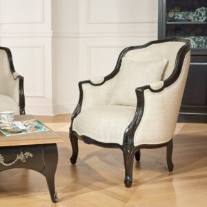 wohnli-moebel-suche-M26106376-1 Sessel aus schwarz gefärbtem Gummibaumholz und Premium-Leinen Schwarz 73x90x74cm Holz Schwarz Robin des Bois Sofas und Sessel Sessel, Poufs und Fußbänke Sessel