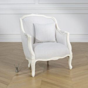 Bergèresessel aus Gummibaumholz und Stoff in Leinenoptik Weiß 73x90x74cm Holz Weiß Robin des Bois Sofas und Sessel Sessel, Poufs und Fußbänke Sessel