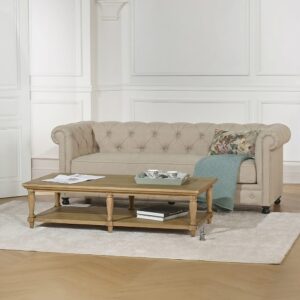 wohnli-moebel-suche-M26106400-1 Langer Couchtisch im Shabby-Chic-Stil aus Eiche Braun 150x39x70cm Holz Braun Robin des Bois Möbel Wohnzimmermöbel Couchtische
