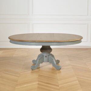 Ovaltisch aus Eiche mit 1 Verlängerung für 6/8 Gedecke Grau 185x77x145cm Holz Grau Robin des Bois Möbel Esszimmermöbel Esstische