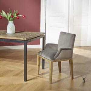 wohnli-moebel-suche-M26106579-1 Moderner Tischstuhl aus Akazienholz und Samt Gris 56x84x53cm Holz Grau Robin des Bois Möbel Esszimmermöbel Stühle