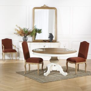 Klassischer Sessel aus Eichenholz und Polyester-Samt noisette 63x99x66cm Holz Braun Robin des Bois Möbel Esszimmermöbel Stühle