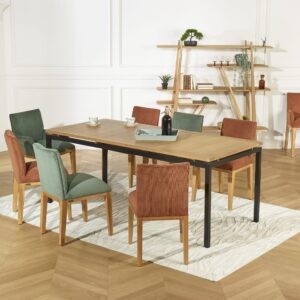 Zeitgenössischer Tischstuhl aus Eichenholz und Cord-Samt. Eichhörnchen 60x84x55cm Holz Braun Robin des Bois Möbel Esszimmermöbel Stühle