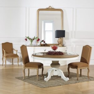 Klassischer Sessel aus Eichenholz und Polyester-Samt camel doré 63x99x66cm Holz Braun Robin des Bois Möbel Esszimmermöbel Stühle