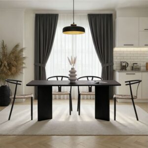 wohnli-moebel-suche-M26106733-1 Esstisch mit rechteckiger Tischplatte L180 cm - Holzdekor Schwarz 180x75x90cm Spanplatte Schwarz Calicosy Möbel Esszimmermöbel Esstische