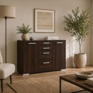 wohnli-moebel-suche-M26106825-1 Kommode Bingo mit Türen und Schubladen 127x45x84cm wenge 45x84x127cm Spanplatte Braun Feldmann-Wohnen Möbel Schlafzimmermöbel Kommoden