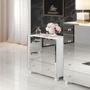 wohnli-moebel-suche-M26106827-1 Kommode Bellagio mit Schubladen 72x45x75cm weiß / Spiegel 45x75x72cm Spanplatte Grau Feldmann-Wohnen Möbel Schlafzimmermöbel Kommoden