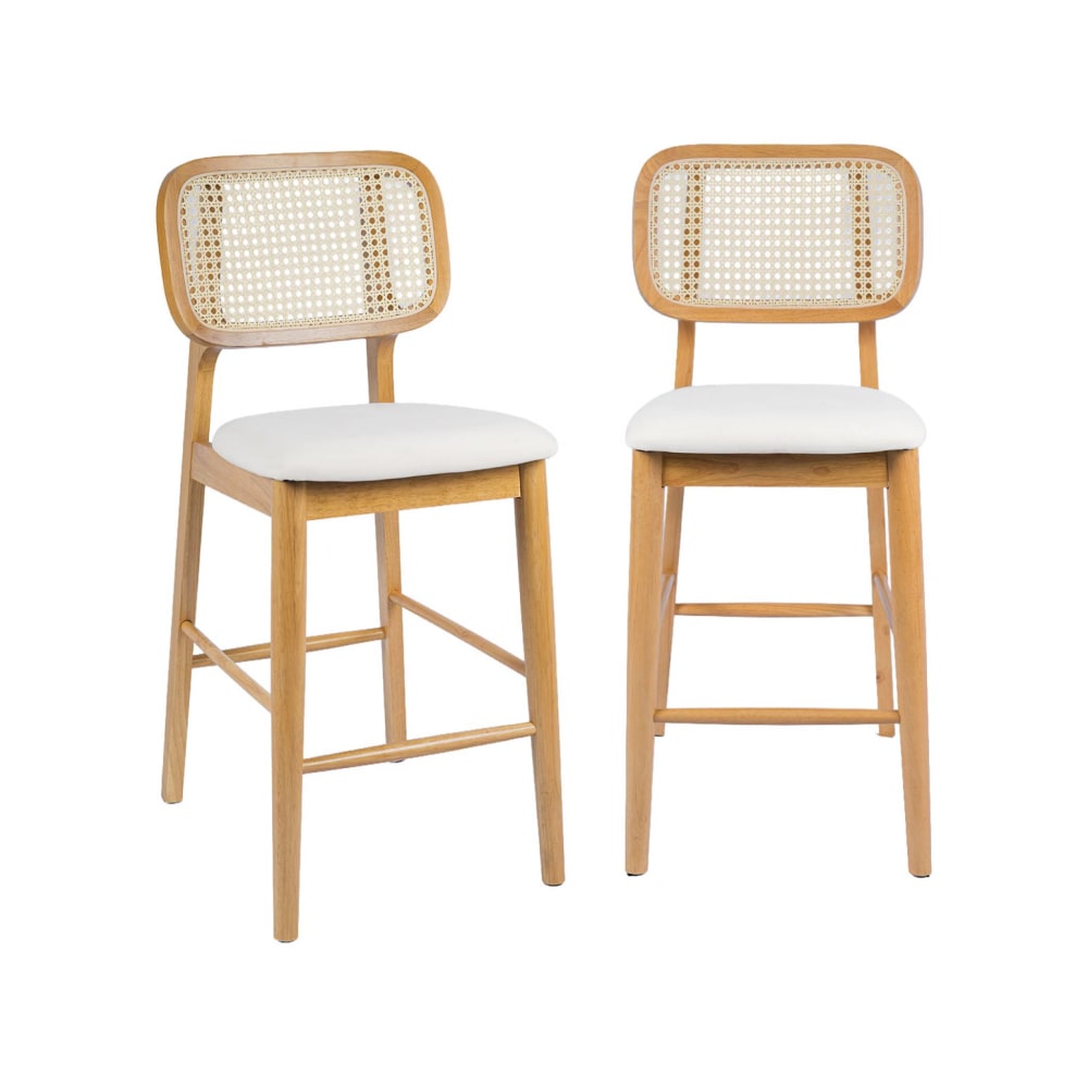 wohnli-moebel-suche-M26108267 Wohnli Möbelsuche - 2 Barhocker aus Holz mit Rattan naturfarben/beige