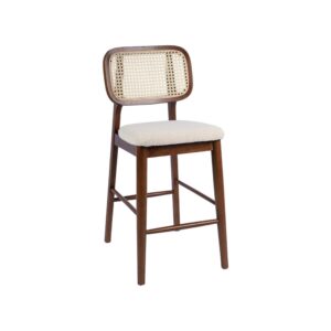 wohnli-moebel-suche-M26108279-1 2 Barhocker Holz mit Rattan und Bouclé nussbaum/weiß 44x98x59cm Holz Weiß sweeek Möbel Esszimmermöbel Barhocker