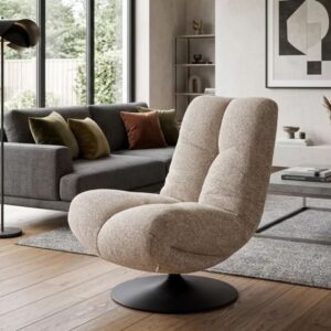 wohnli-moebel-suche-M26109864-1 Designer-Drehsessel aus beigem Stoff und schwarzem Metallgestell 90x93x73cm Stoff Beige MSO Sofas und Sessel Sessel, Poufs und Fußbänke Sessel