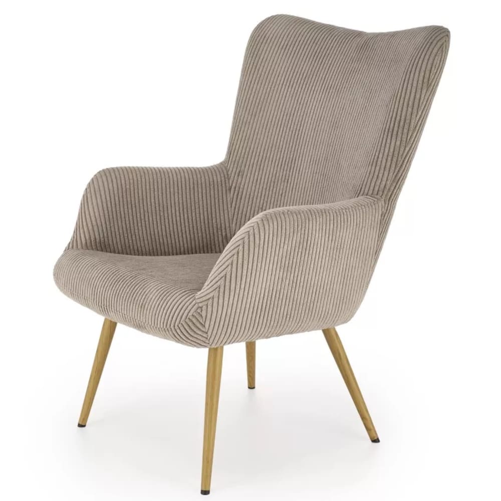 wohnli-moebel-suche-M26109865 Wohnli Möbelsuche - Grauer Cord-Loungesessel mit Armlehnen und Stahlbeinen