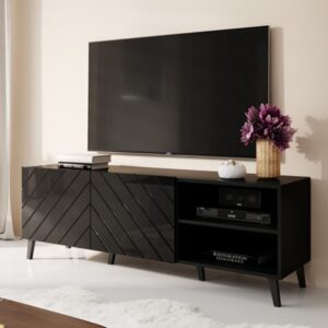 wohnli-moebel-suche-M26109867-1 Glänzend schwarzes Designer-TV-Gerät 150 cm 150x52x150cm Holz Schwarz MSO Möbel Wohnzimmermöbel TV-Möbel