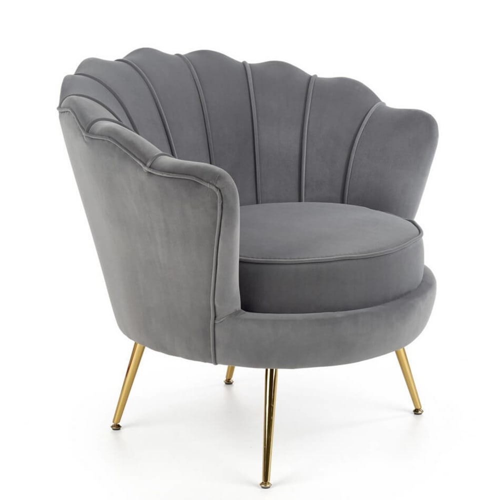 wohnli-moebel-suche-M26109877 Wohnli Möbelsuche - Coquillage-Sessel aus grauem Samt mit goldenen Beinen