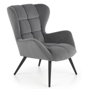 wohnli-moebel-suche-M26109881 Wohnli Möbelsuche - Moderner Sessel aus grauem Samt mit schwarzen Metallbeinen
