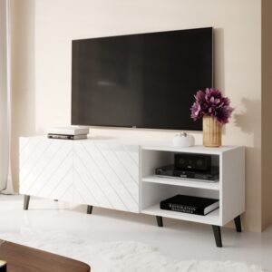 Glänzend weißes Designer-TV-Möbel 150 cm 150x52x150cm Holz Weiß MSO Möbel Wohnzimmermöbel TV-Möbel