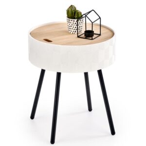 wohnli-moebel-suche-M26109891-1 Runder Couchtisch mit Stauraum und schwarzen Metallbeinen – weiß 38x45x38cm Holz Weiß MSO Möbel Wohnzimmermöbel Couchtische