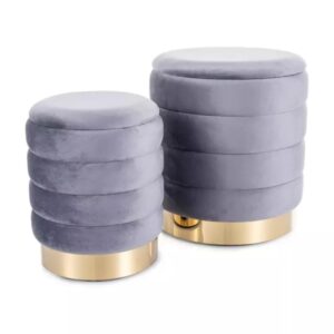 wohnli-moebel-suche-M26109906 Wohnli Möbelsuche - Grauer Samthocker mit Stauraum und goldenem Sockel