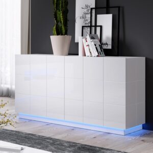 wohnli-moebel-suche-M26109908-1 Hellweißes Designer-Sideboard 138 cm + LED - weiß 45x80x138cm Holz Weiß MSO Möbel Esszimmermöbel Sideboards, Highboards & niedrige Anrichten