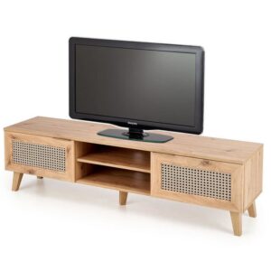 TV-Möbel in natürlicher Eichen- und Rattanoptik 150x45x150cm Rattan Braun MSO Möbel Wohnzimmermöbel TV-Möbel
