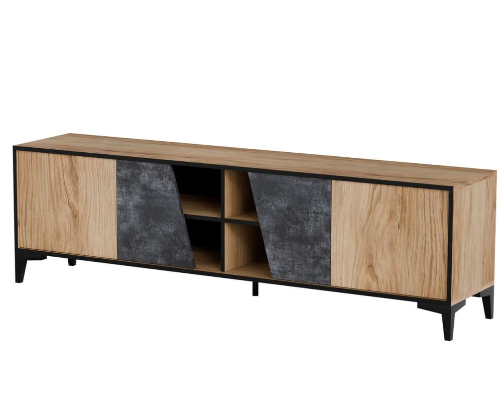 wohnli-moebel-suche-M26109926 Wohnli Möbelsuche - Designer-TV-Möbel aus Eiche und dunklem Beton mit 4 Türen