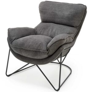 Wohnli Möbelsuche - Loungesessel aus grauem Stoff mit schwarzem Metallgestell