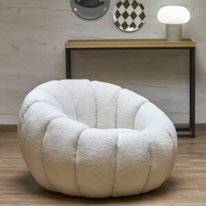 wohnli-moebel-suche-M26110350-1 Runder Schalensessel aus cremefarbenem French-Terry-Stoff 95x60x90cm Stoff Beige MSO Sofas und Sessel Sessel, Poufs und Fußbänke Sessel